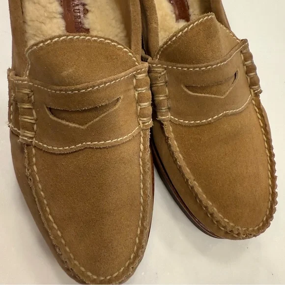 Ralph Lauren Men’s Suede Loafers Shearling Lined Lactae Hevea Sole 9D